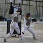 Celia Hohenadel im finalen Gefecht mit Anna Baars (von rechts) bei den Deutschen Hochschulmeisterschaften in Heidelberg (Foto: Lisa Huberich).